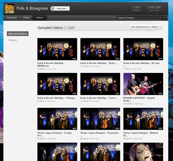 Youtube screenshot of FolkBluegrassVideos.com
