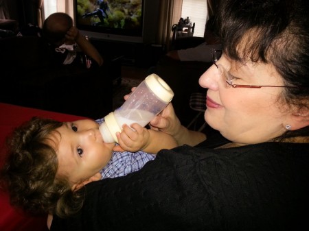 Auntie Anne feeds Eli